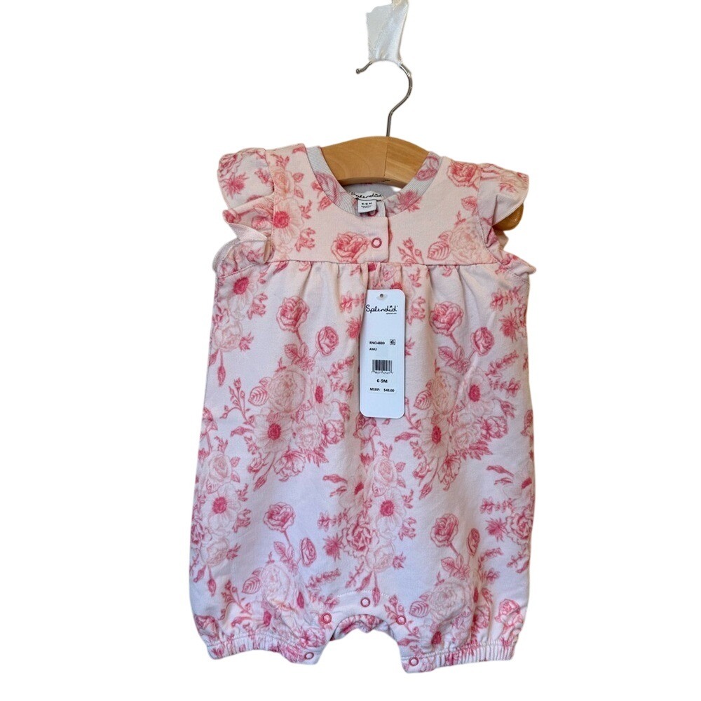 NWT‎ Splendid Infant Girl's Floral Romper Ruffle Sleeve Rose Pink - 6-9 mos